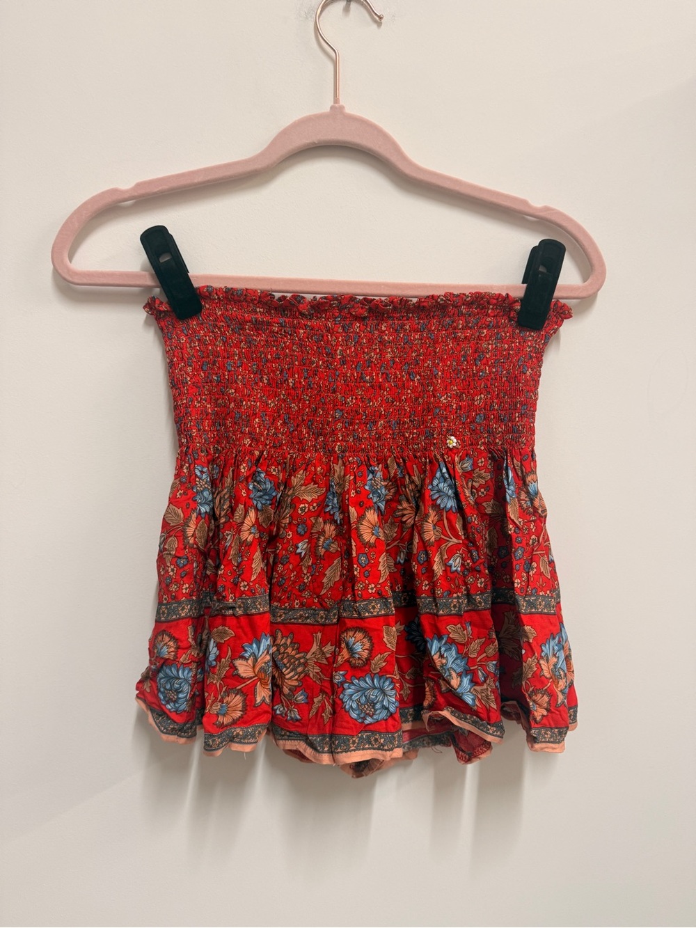 NATURAL LIFE Red Floral Smocked Skort with Blue Accents